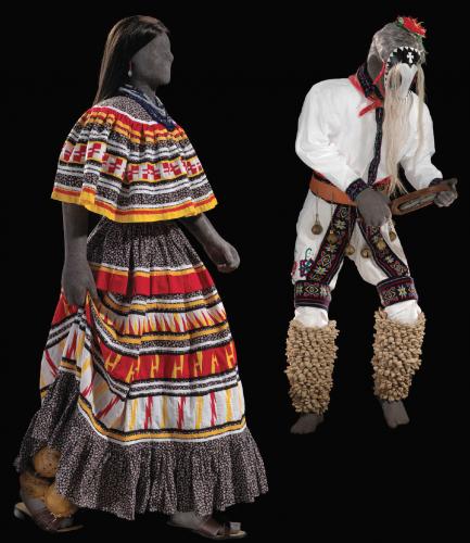 Yoreme Pajko’ora Dance manikin. Mayo-Yoreme pajko’ora dancers wear a white blanket, or manta, wrapped around their waist and legs, and a long-sleeved white shirt
