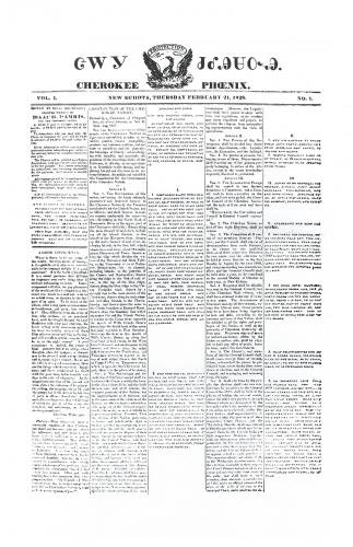 First edition of the Cherokee Phoenix newspaper