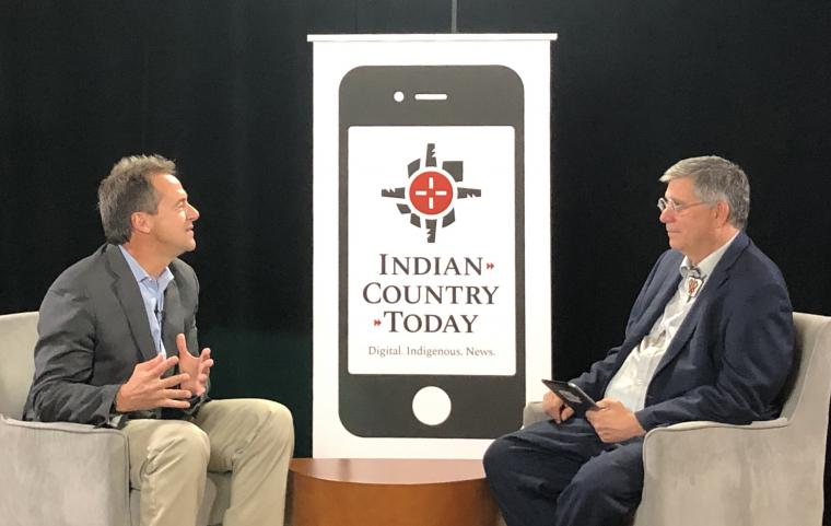 Indian Country Today Editor Mark Trahant (Shoshone-Bannock Tribes) interviewing then-presidential candidate Montana Governor Steve Bullock