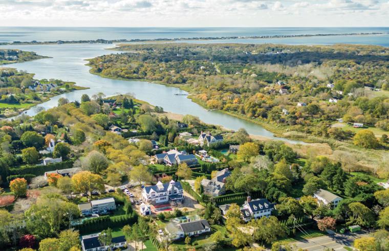 Aerial image of Southampton on Long Island, New York.