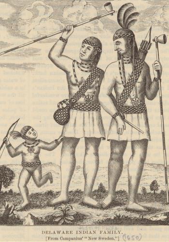 Illustration of Lenape (Delaware) family in 1650.
