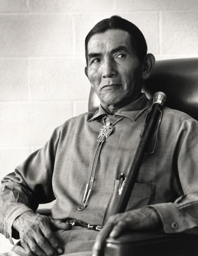 Governor James Solomon sitting with the Lincoln Cane