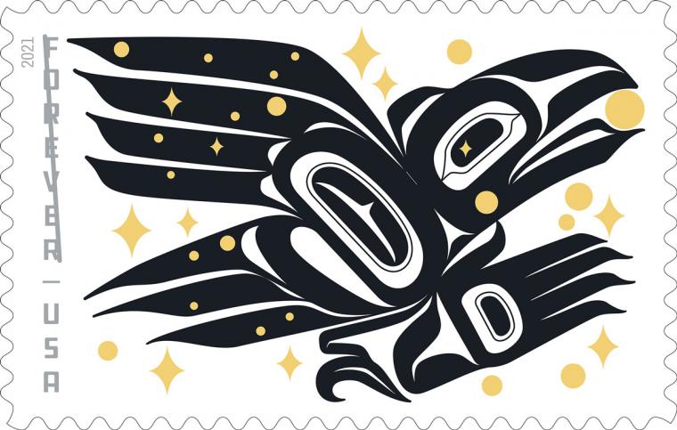 Stamp featuring a raven