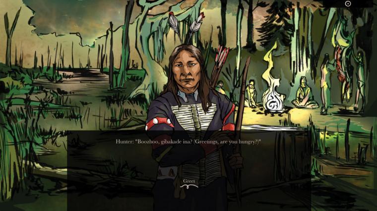 In the video game "When Rivers Were Trails," an Indigenous man greets the player in English and Native languages