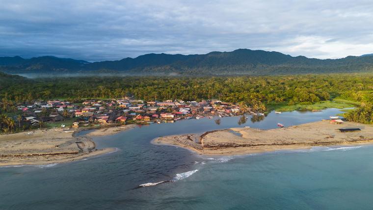 Aerial view of the coastal village of Armila