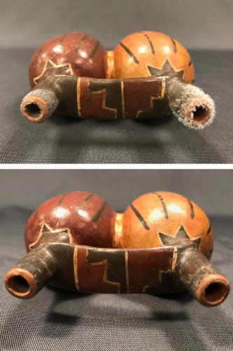 Wooden artifact with crystals covering edges before and after cleaning.