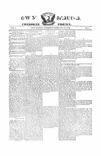 A Cherokee Newspaper containing an emblem of a bird at the nameplate.