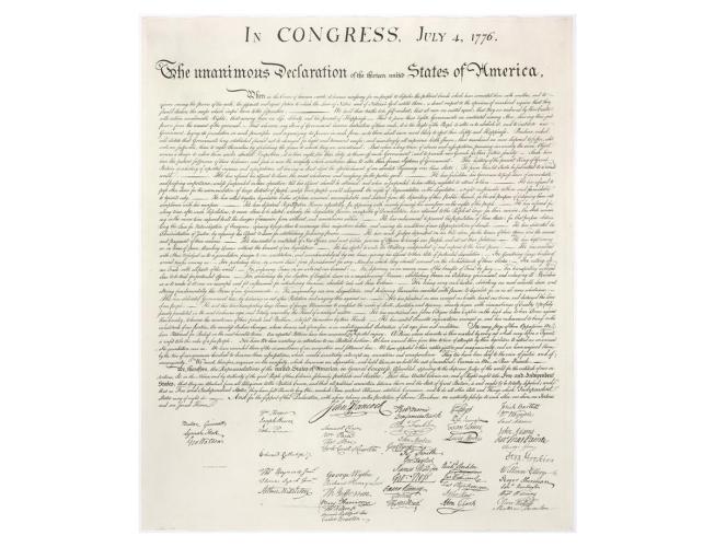 The original Declaration of Independence with 56 signatures on the well-preserved ivory paper.